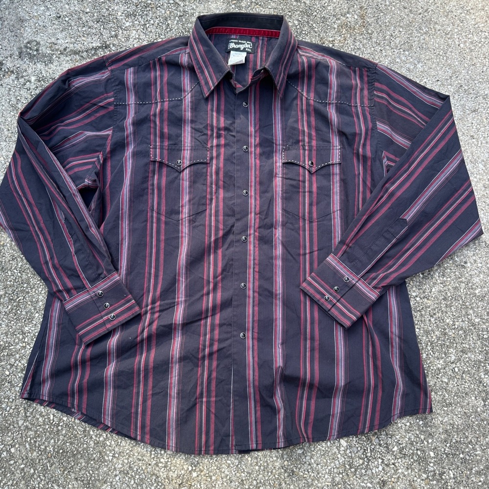 Wrangler Retro Authentic Western Shirt Mens XXL Black Red Striped Pearl Snap